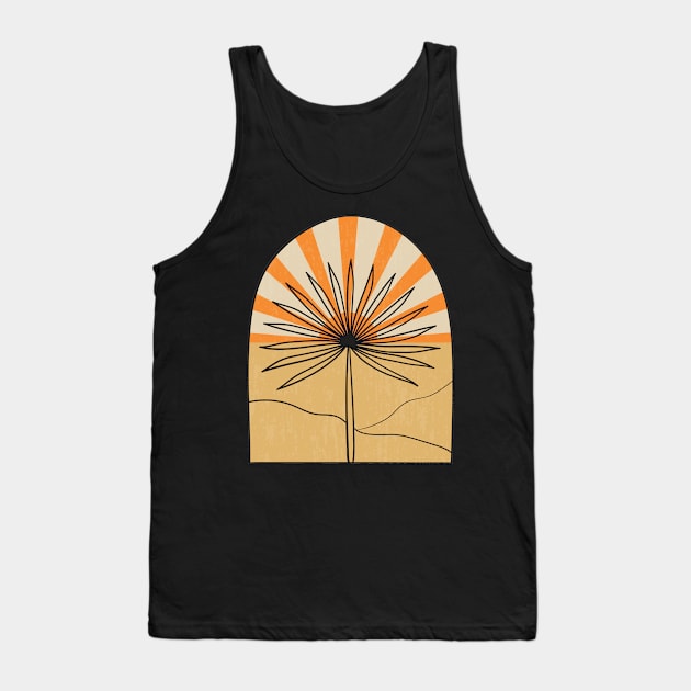 Bohemian modern arch collection minimalist line drawing of a palm tree retro sunset sun rays, No 03 Tank Top by Modern Art